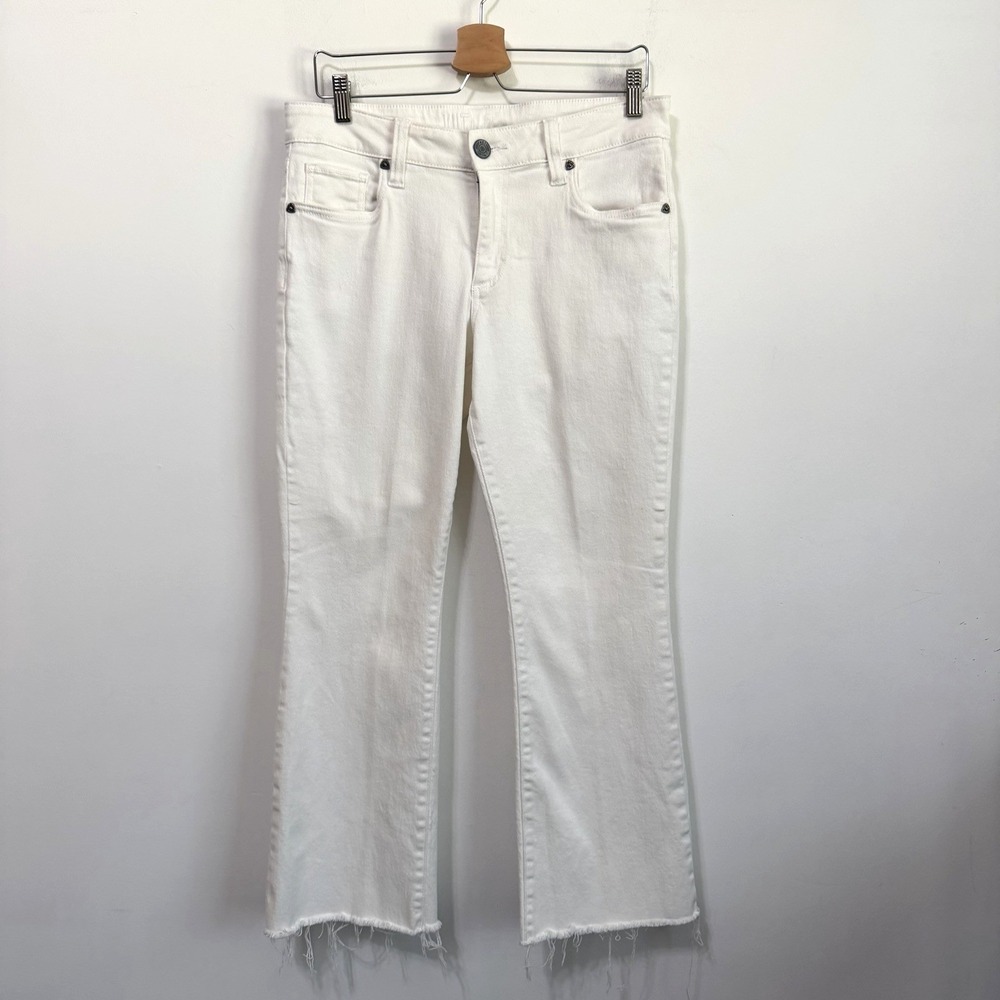Kut from the Kloth Nikki Mid Rise Ankle Flare Jeans 8 Raw Hem 32x27 White Casual
